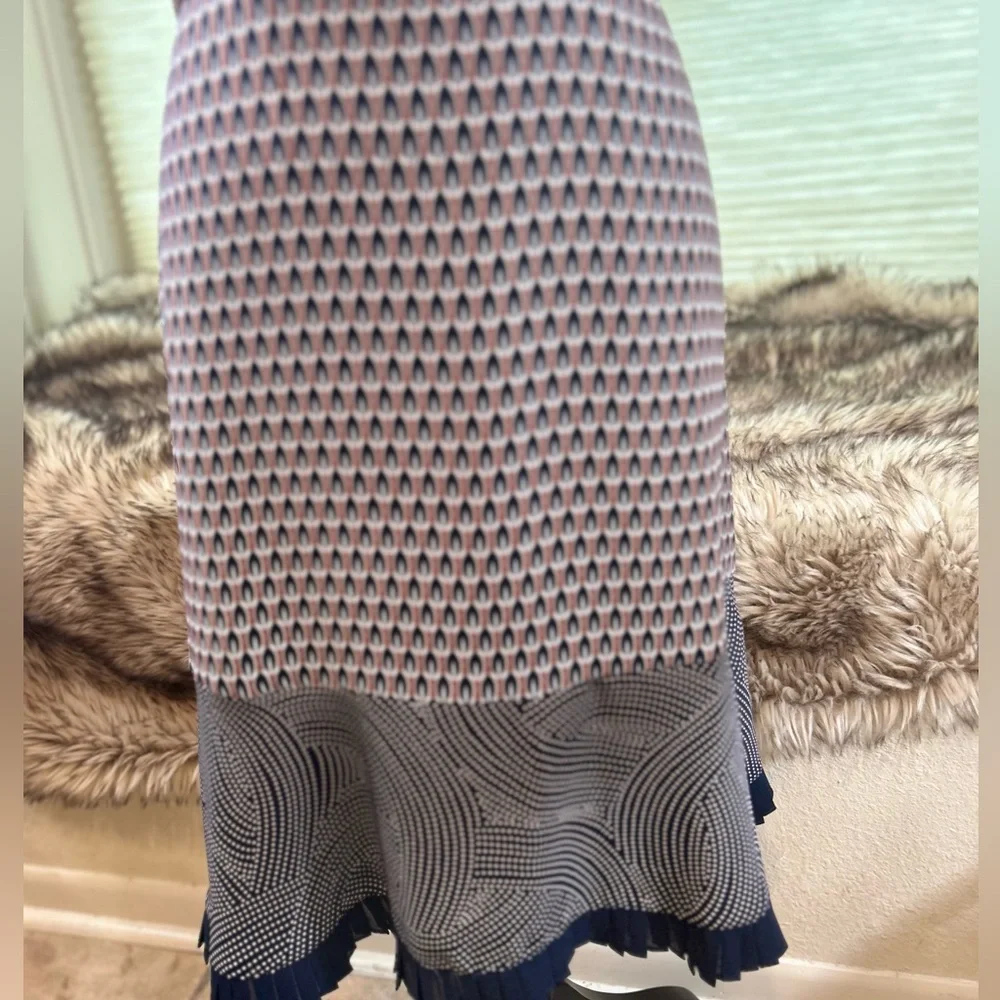 Ann Taylor A Line Dress Navy Rust Cream Print - Picture 4 of 5